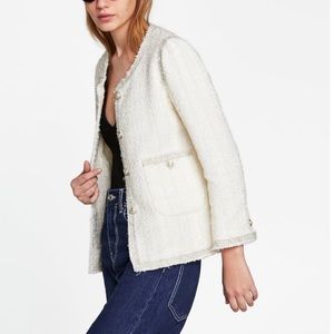 zara white tweed jacket